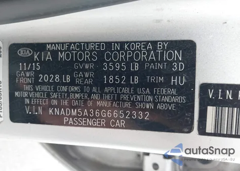 2016 Kia Rio Lx z USA, uszkodzony, nr VIN KNADM5A36G6652332
